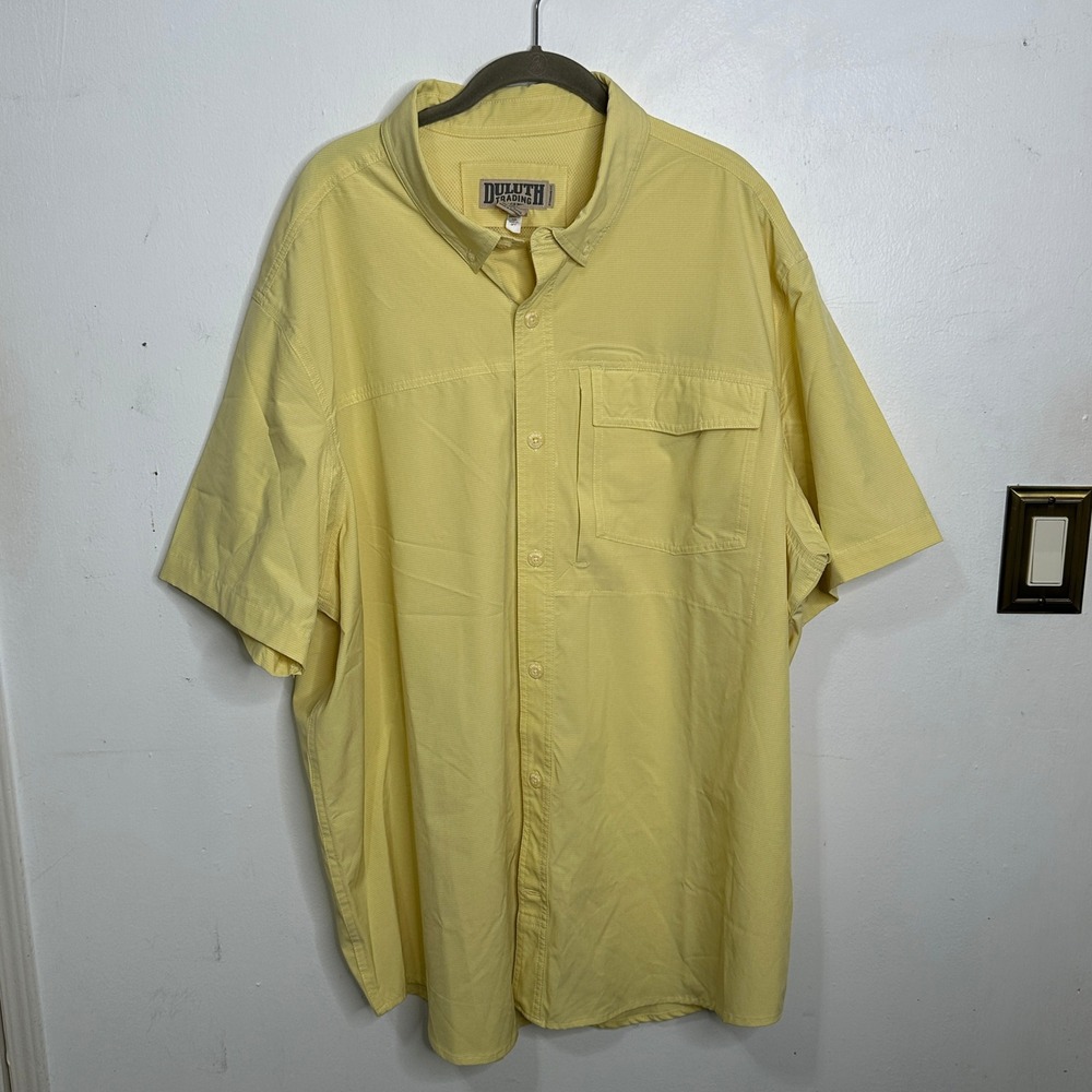 Duluth Trading Co Armachillo Mens 2XL Yellow Plaid Short Sleeve Cooling Shirt